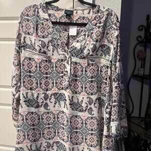 rue+ Women's 2X Printed Long Sleeve Blouse